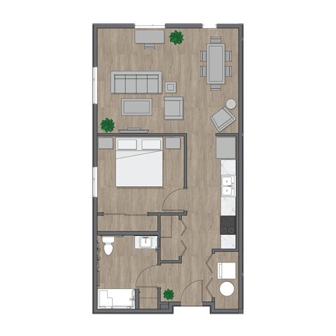 Floor plan for 1 bed, 1 bath, 737 sqft